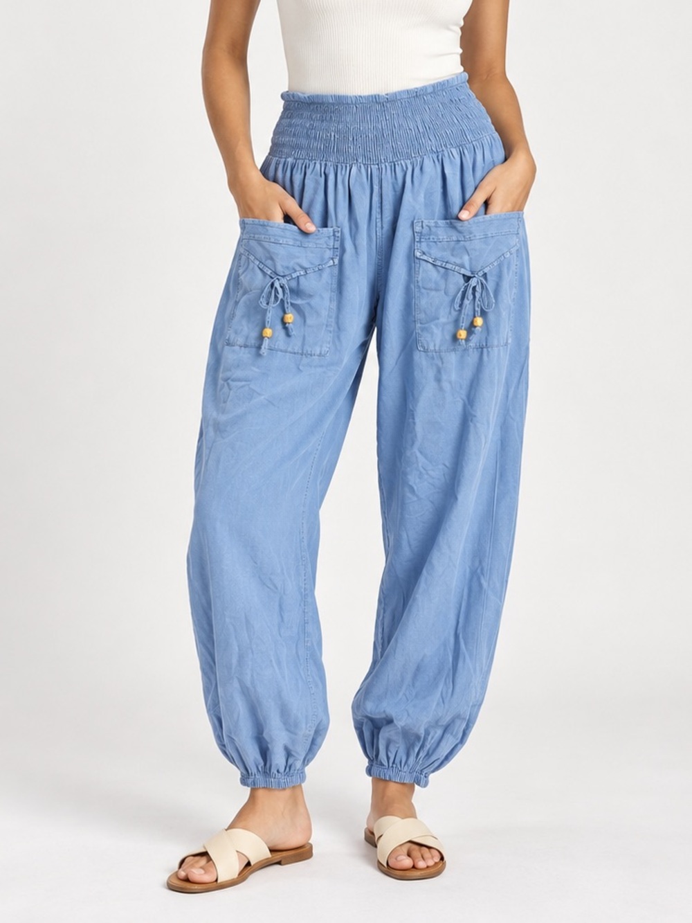Blanco by Nature Blue Cotton Harem Jogger Pants Size Small